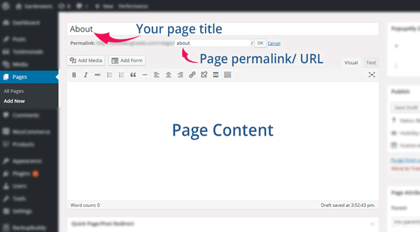 about us create page add content