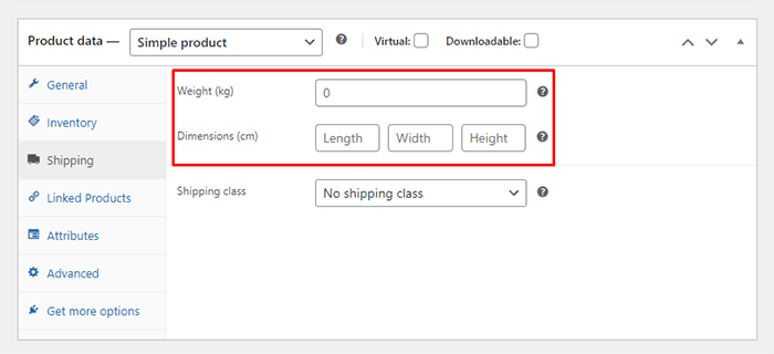 woocommerce add product weight and dimensions