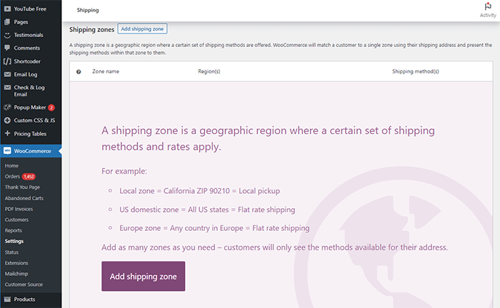 woocommerce configure shipping zones